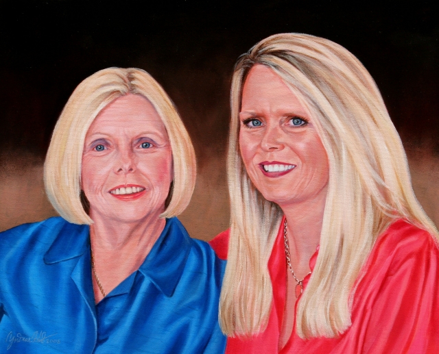 Julie Stanley won the silent auction Oil Portrait donation. The donation was by Yvonne Holste.
This is a photo of the finished portrait of Julie and her Mother Phylis.