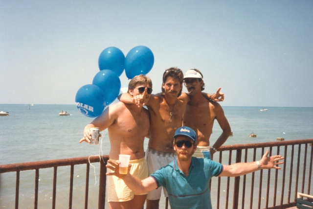 Beach week hotties Tim Colton, Dean Erskine, Shawn Wilkes, and a bearded non-Dreadnaught friend of theirs